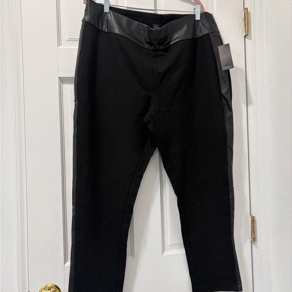 Rafaella Black Stretch Pull-On Pants with Faux Leather Trim